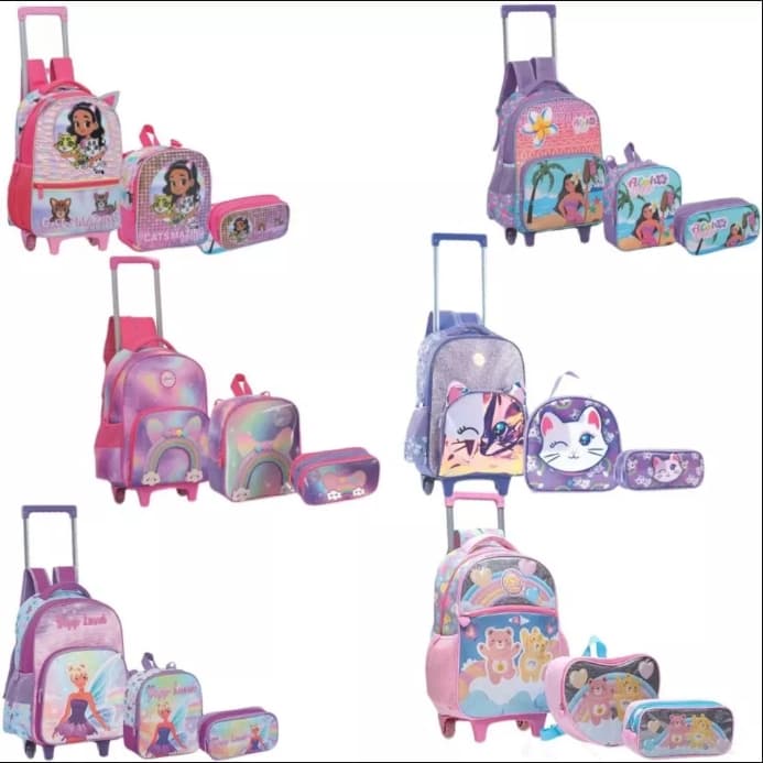 Kit Mochila Escolar Malinha Com Lancheria  Estojo Rodinhas - YEPP