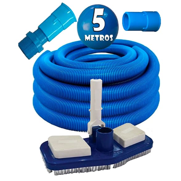 Mangueira para piscina flexivel e flutuante com 5 metros + Rodo Aspirador  + ponteiras e adaptador
