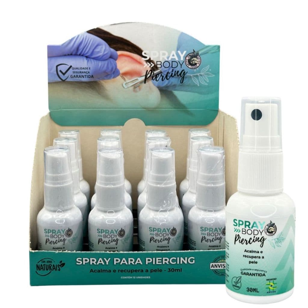 Caixa de Spray antisséptico Body piercing 12un - 30ml pós perfuração cicatrizante limpeza