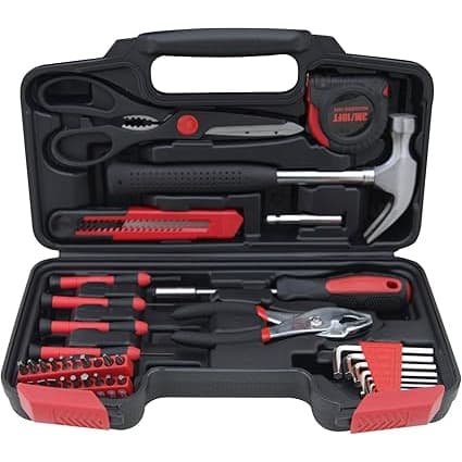 Kit de ferramentas domésticas de 39 peças, conjunto essencial de reparo doméstico com caixa de ferramentas de plástico,