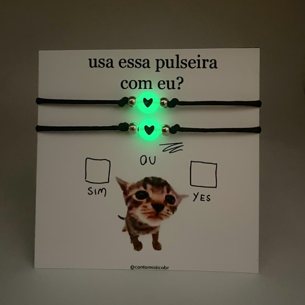 Conjunto de Pulseiras de Casal/Amizade Assinatura Gatinho Brilha no Escuro