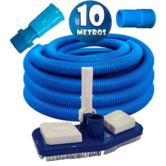 Mangueira para piscina flexivel e flutuante com 10 metros + Rodo Aspirador  + ponteiras e adaptador