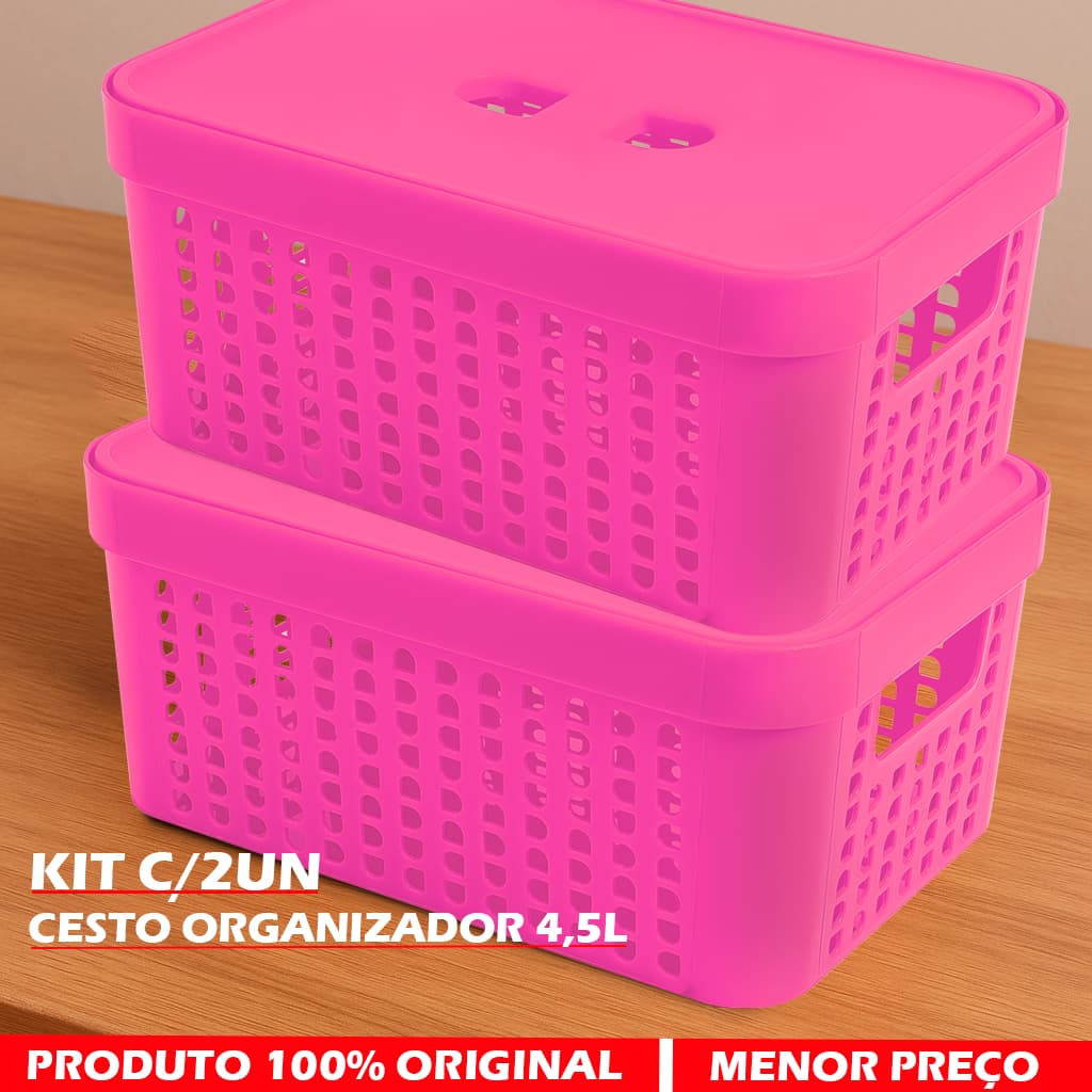 Kit 2 Cestos Cestinhos Organizadores com Tampa 4,5 Litros Caixa Organizadora Multiuso, Rattan, Multiuso ,Envio Imediato.