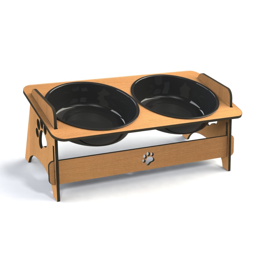 Comedouro Bebedouro Para Cachorro e Gato Elevado em MDF com 2 Potes Para Ração e Água