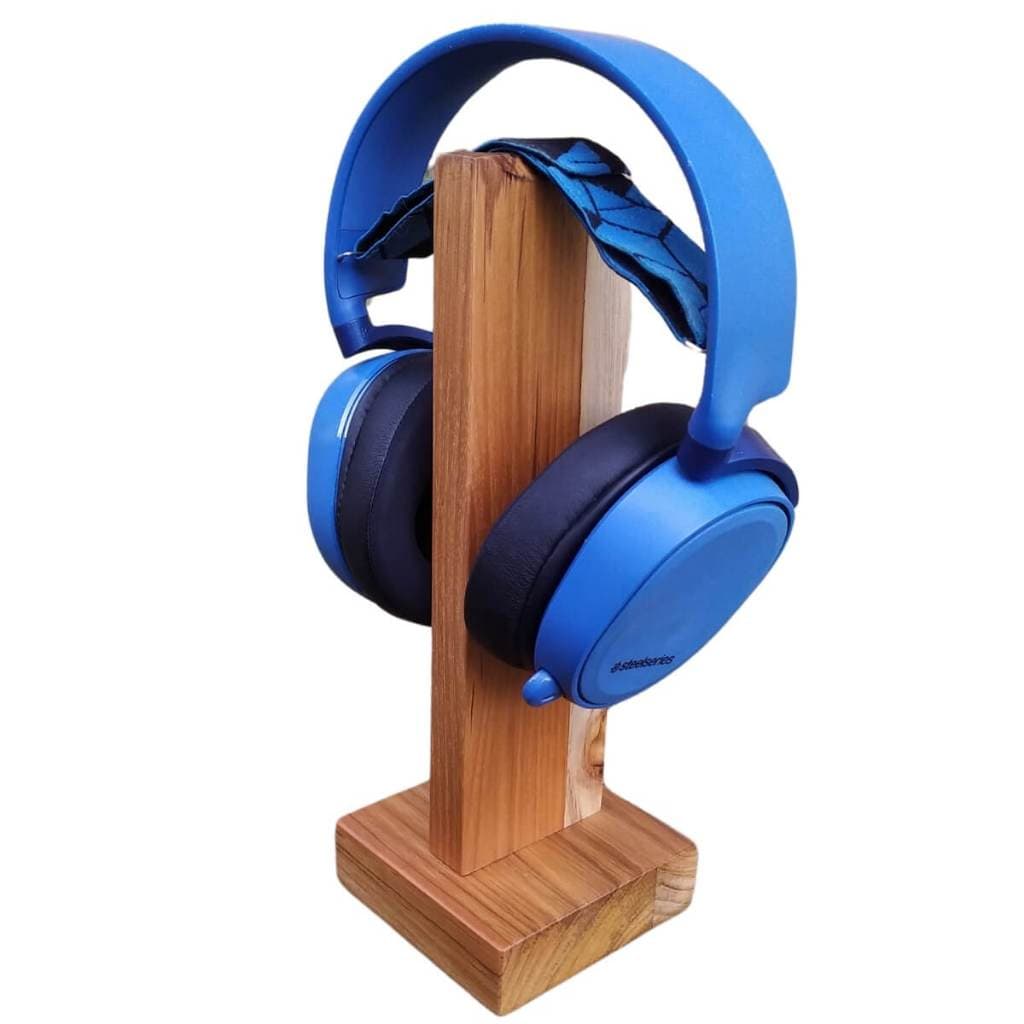 Suporte de Headset Madeira Teca de Mesa Fone de Ouvido Gamer Headphone Minimalista Premium