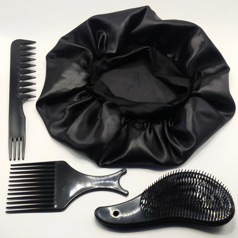 Kit Construção para Cabelos Pente Jacaré + Pente Garfo + Touca de Cetim + Escova Mágica Cor Sortidas