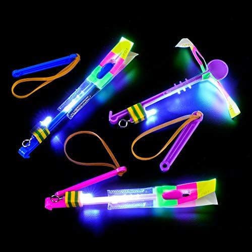 Kit 12 Avatar Estilingue Voador de Led Rotativo Helicóptero Foguete Lançador Brinquedo Infantil