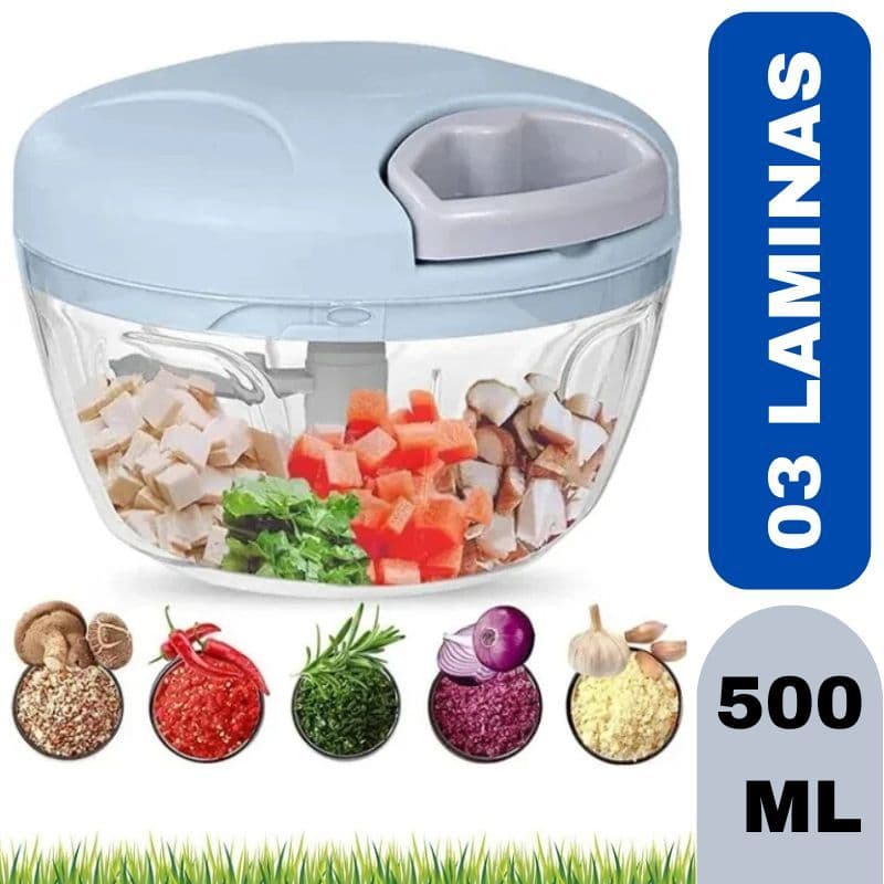 Processador Processadores 3 Laminas De Alimentos Manual 3 Lâminas 500ml Grande aço Inox - Triturador legumes verduras
