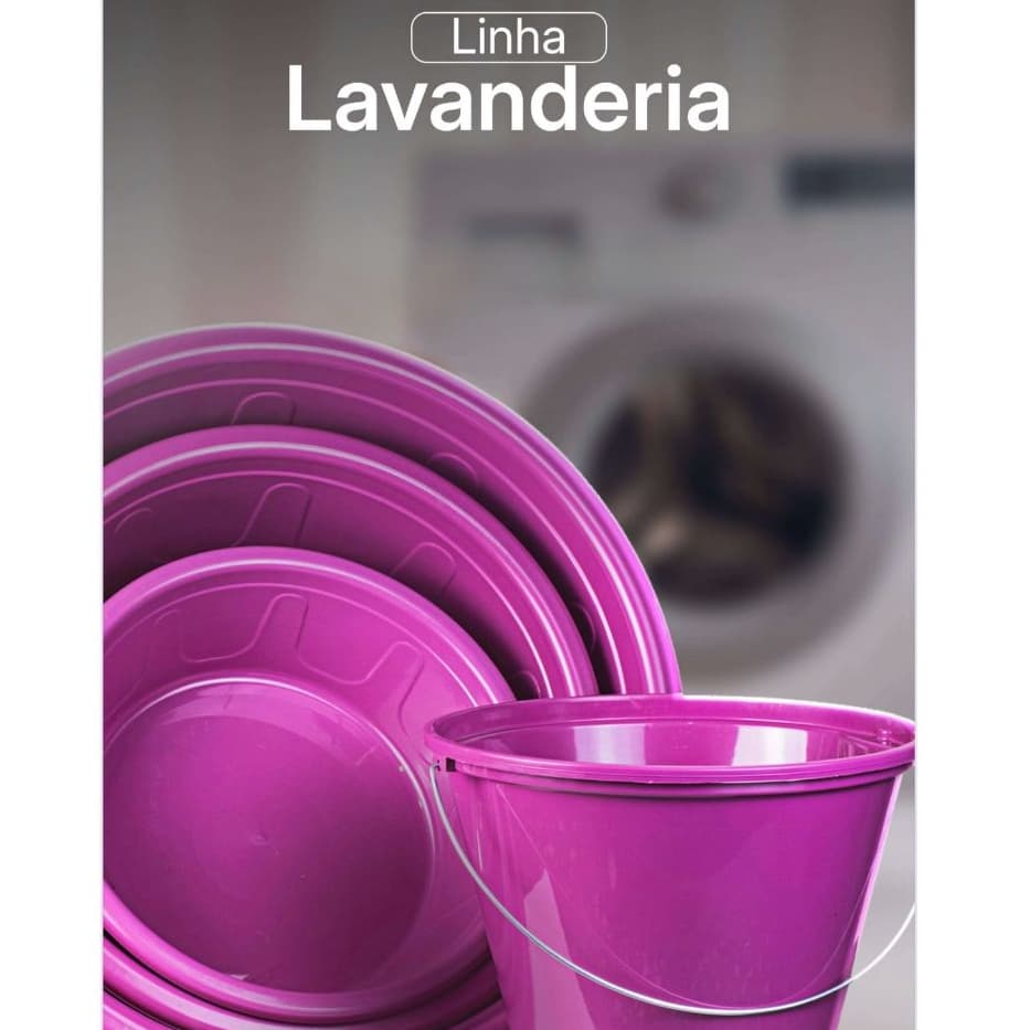 Kit Lavanderia Funcional com 3 Bacias 28L + 15L + 7,5L e 1 Balde 5,5L Multiuso Utilidades