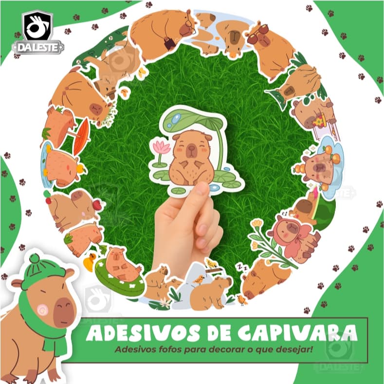 Kit Cartela 100 Adesivos de Capivara Infantil Fofo Autocolante Stickers Animais Natureza Para Celular Notebook Bike IMP