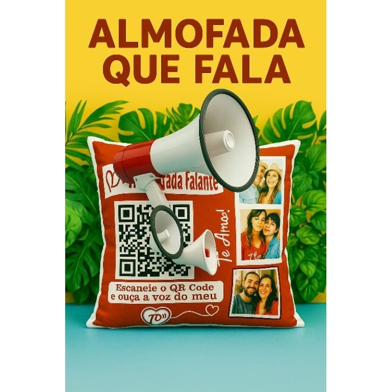 Almofada Personalizada Com Áudio Qr Code Que Fala Música Voz Presente Criativo Namorados Homenagem