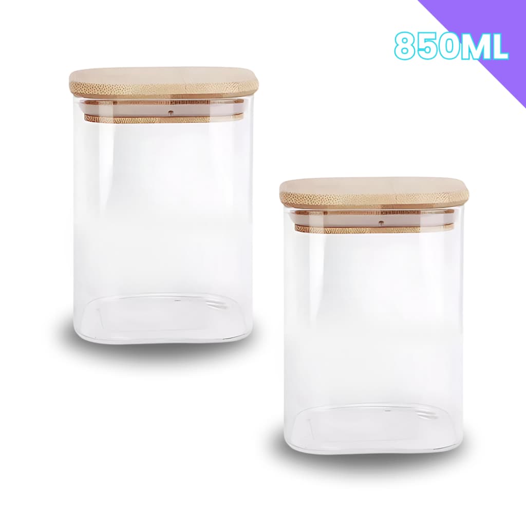 Porta Mantimento De Vidro Herméticos Kit Com 2 Tampa De Bambu 850ML