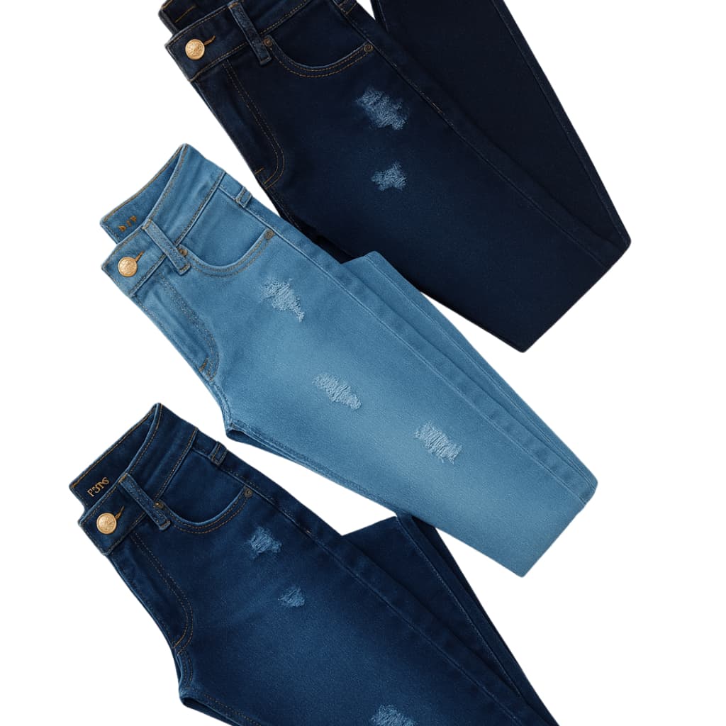 Kit 3 calça jeans feminina infantil juvenil top