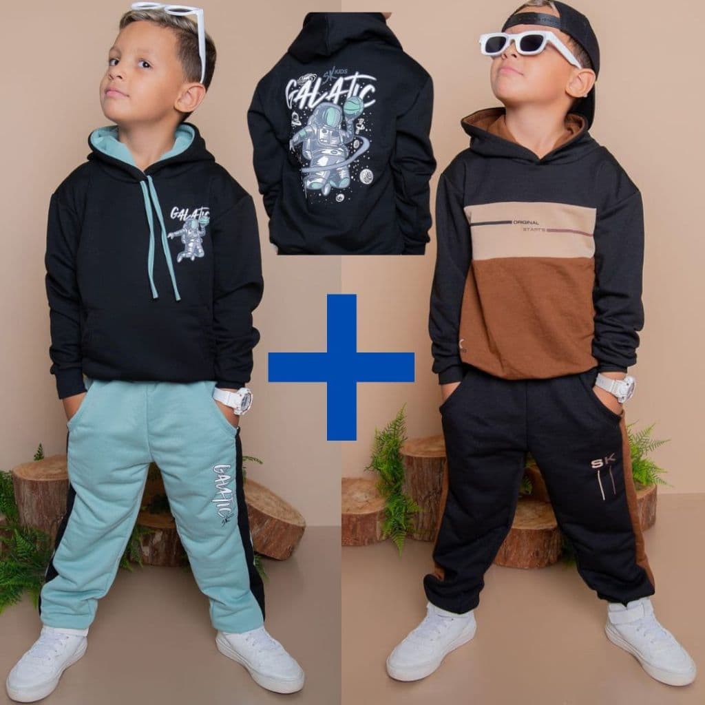 Kit Com 2 Conjuntos Infantil Menino Inverno MOLETINHO Meia Estação Blusa + Calça do 2 ao 14 anos