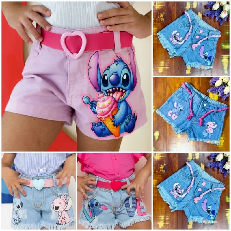 Short Jeans infantil com cinto