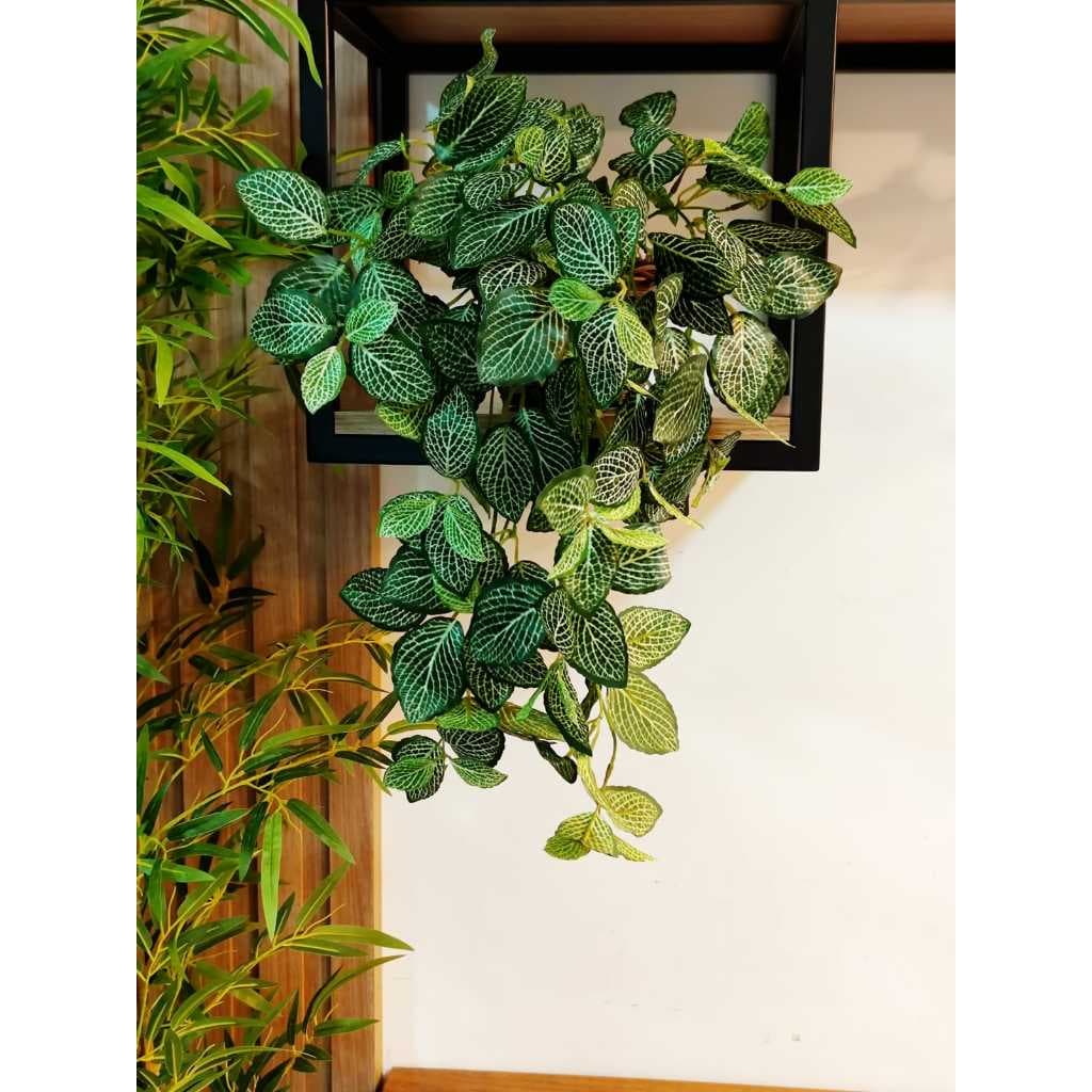 Arranjo com vaso completo 2 plantas artificiais 65cm fitónia verde realista premium decorar prateleiras pendentes