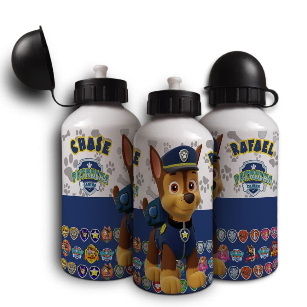 Patrulha canina | Garrafa infantil personalizada com nome 400 ml - garrafinha de água aluminio