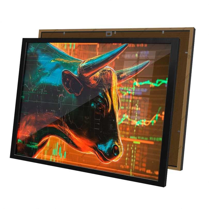 Quadro Touro Cibernético Poderoso Gráficos de Ações Investimento Mercado de Ações Moldura e Vidro