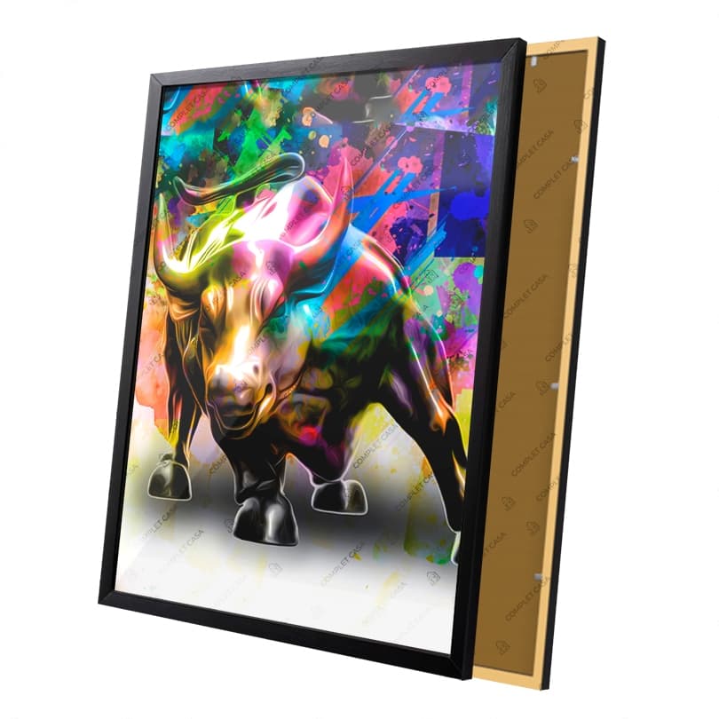 Quadro Touro de Wall Street Nova York Colorido Moldura e Vidro