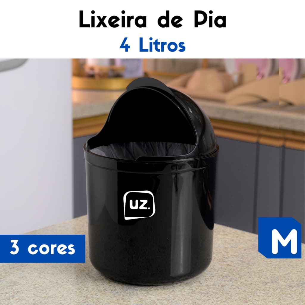 Lixeira de pia 4 litros com tampa UZ Lixo lixinho de pia