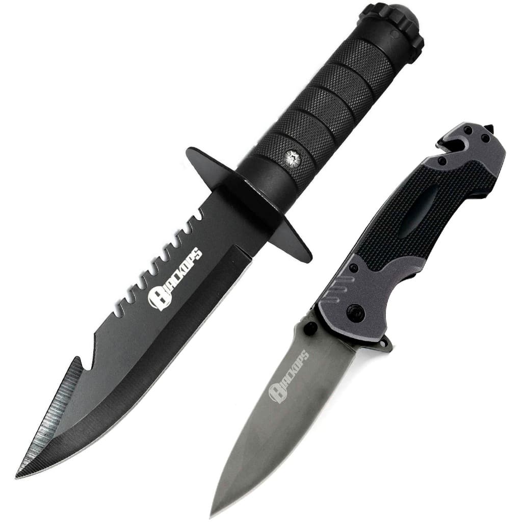 Faca Tática Sobrevivência Pesca Caça Selva Bainha THY-16 BLACK OPS + Canivete Tático KN-3 BLACK OPS