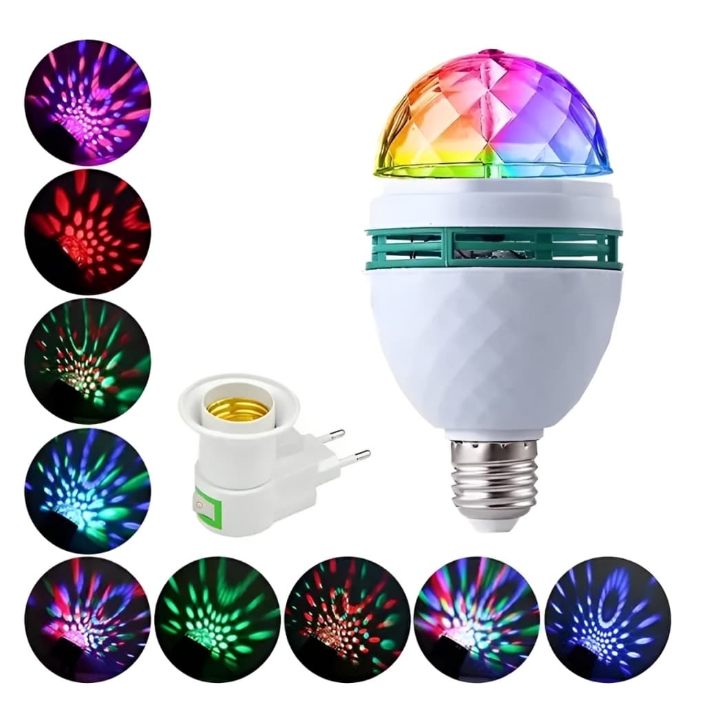 Lâmpada de Festa Led Giratória Colorida Projetor de Luz RGB Rotativa Com Soquete