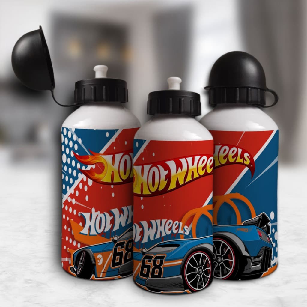 HOTWHEELS | Garrafa de alumínio personalizada com nome 400 ml - garrafinha de água infantil