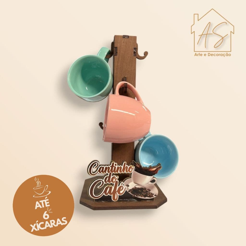 Suporte de Xícaras em MDF – Suporte Decorativo Cantinho do Café | Rústico, Funcional e Charmoso