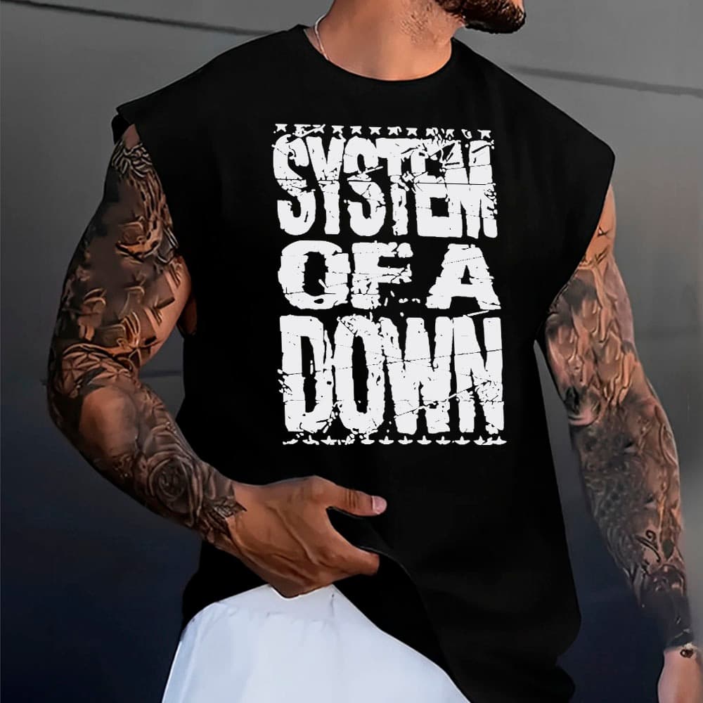 Camiseta Regata Overseized Machão Rock And Roll Metal System Of Down Arte