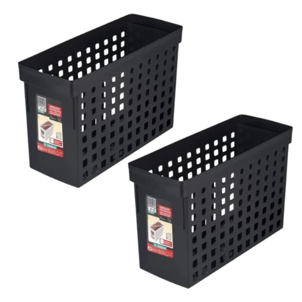 Kit 2 Caixa Arquivo Móvel Estreito Preto Para Pastas Suspensas Ordene
