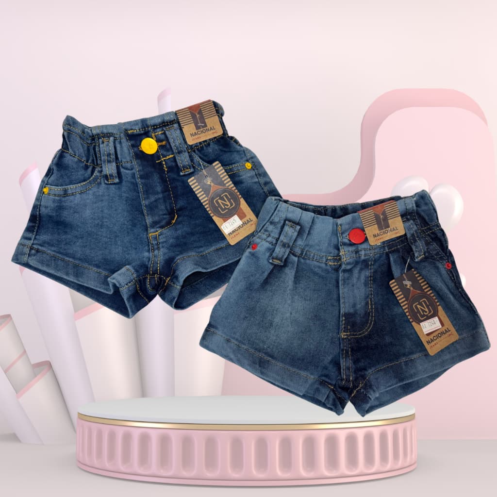 Kit 2 shorts jeans infantil para verão bebê menina perfeito para o dia a dia da girl