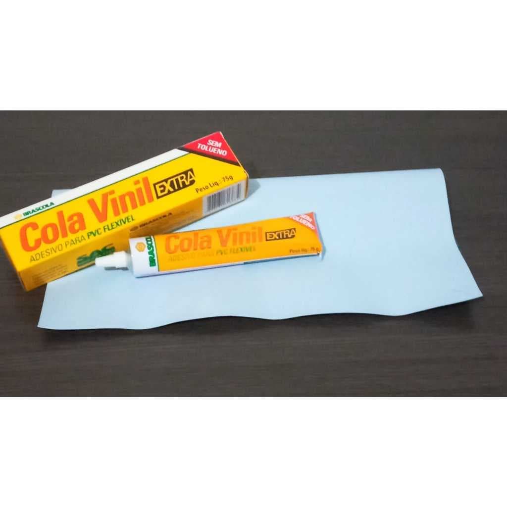 Reparos Para Furos em Piscinas de Vinil e Inflável-Kit Cola Vinil+Tira de Vinil Para Reposição 20cmx20cm Cor Azul Claro