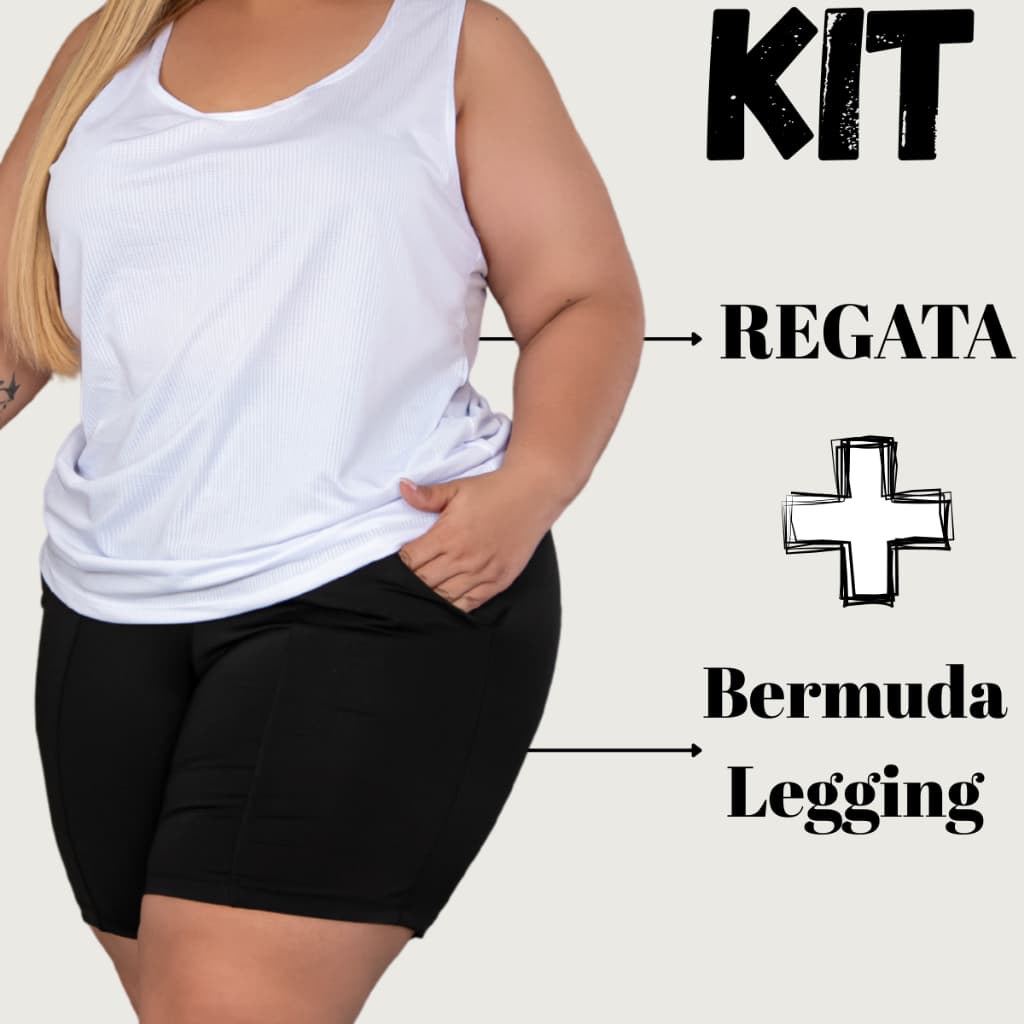 Kit Regata e Bermuda Legging Femininas Plus Size Fit Treino Academia GG ao G4