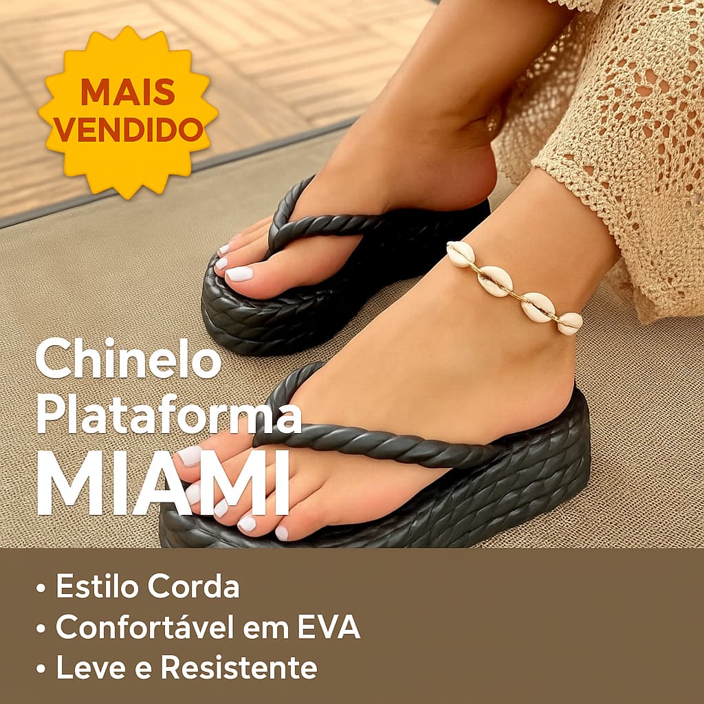 Lançamento!!! Chinelo Feminino Miami 3 Tiras  Trança Plataforma Confortável Ortopédico