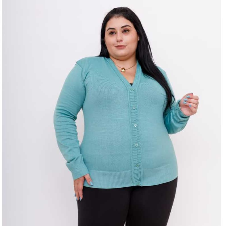 casaco de tricô plus size feminino liso básica  com fechamento em botão 0327