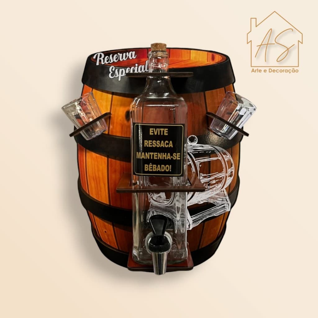 Pingômetro de Parede Barril em MDF com Garrafa e 2 Copos – Decoração Criativa para Área Gourmet750ml