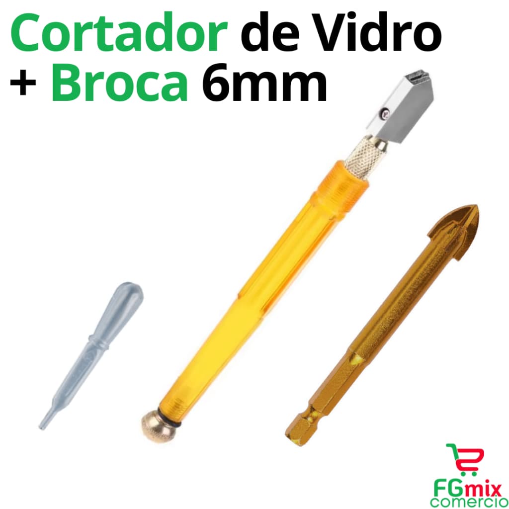 Corta Vidro e Espelho com Broca De Vidro Riscador com Bisnaga Caneta Cortador de Vidro Diamante