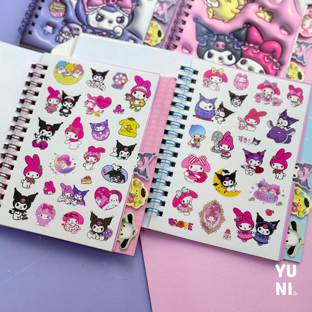 Adesivos Sanrio My melody, kuromi, Cinnamoroll - Caderno de Adesivos - Mais de 200 Adesivos