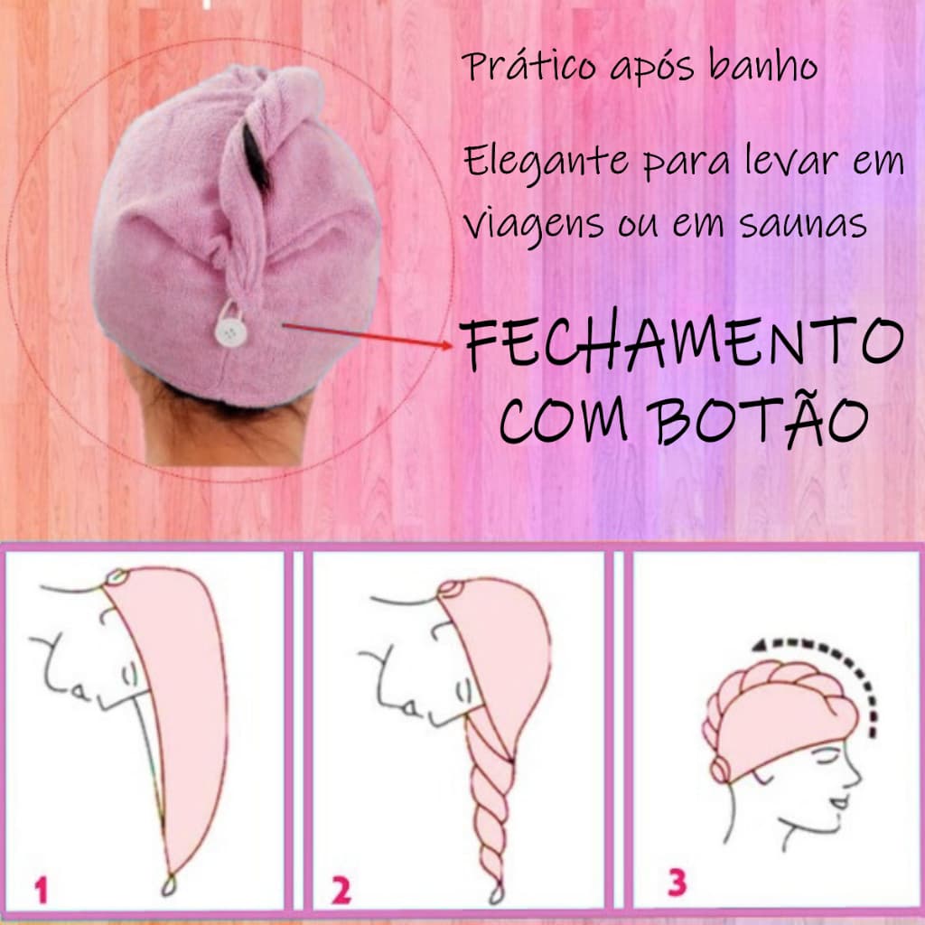 Toalha Turbante Touca de Secar Cabelo Turbante Antialérgico