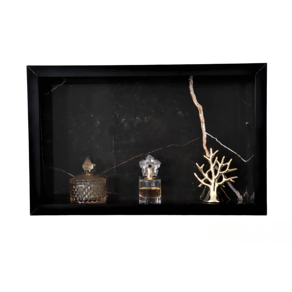 Nicho em porcelanato de embutir preto e branco porta shampoo prateleira promoção envio imediato