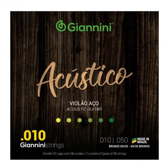 Encordoamento AÇO Giannini  p/ Violão -- ACÚSTICO .010 -- GESWAM - .010-.050 - Bronze 65/35