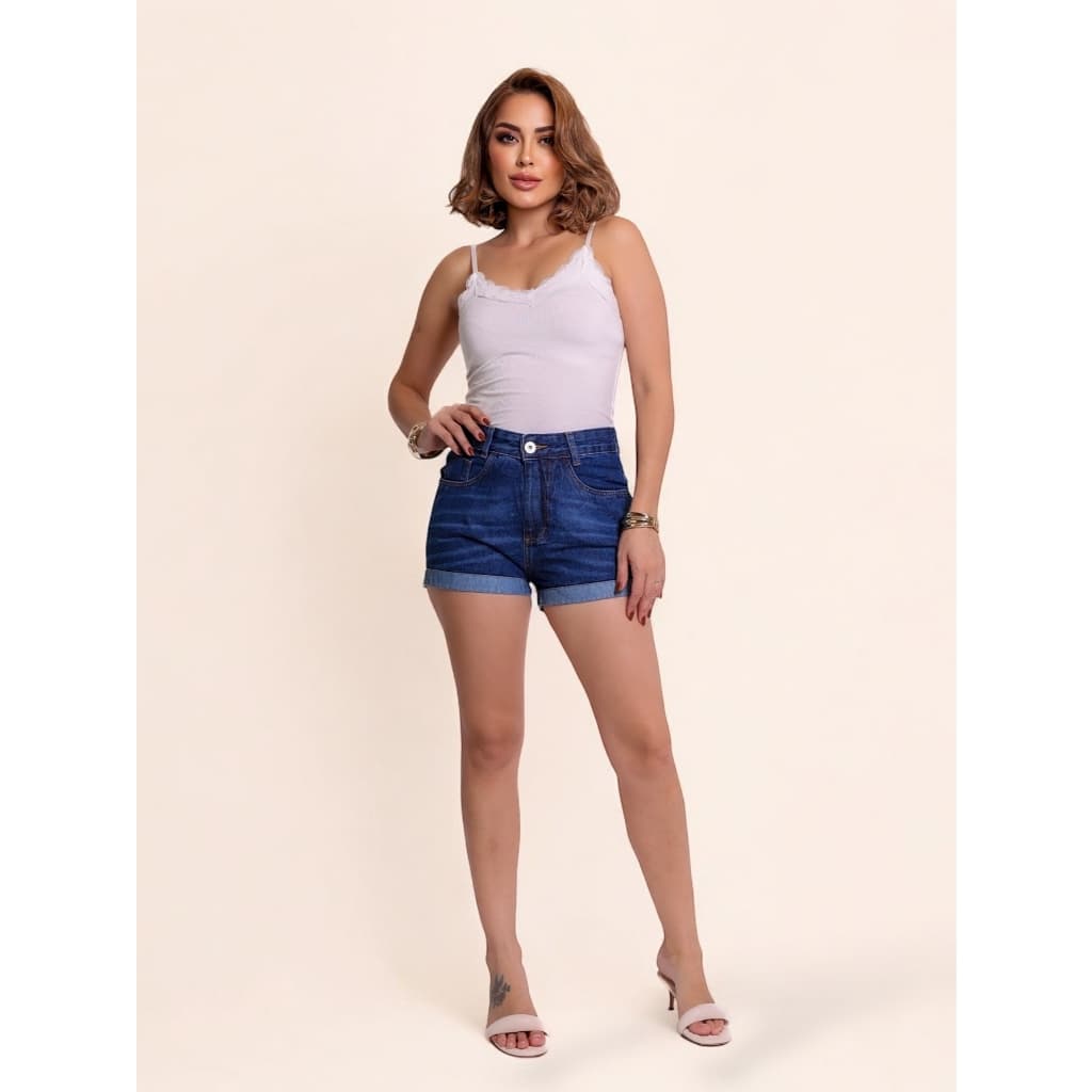 Short jeans com riscos esbranquiçados feminino novo