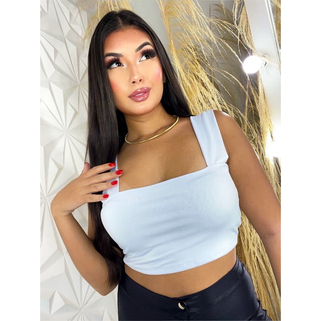 Kit 5 Cropped Feminino Top Alça Larga Suplex Fitness Academia Proteção UV50+ Toque Poliamida
