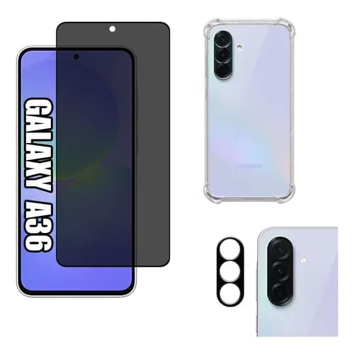 Kit Para Samsung A36 Película Privacidade + Capa Capinha Anti Shock+Pelicula Camera 3D