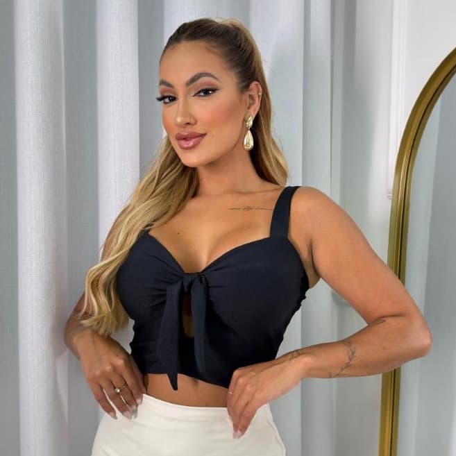 Cropped Top Larissa Alcinha Decote Laço Amarração Suplex Básico Casual Blusinha Moda Blogueira