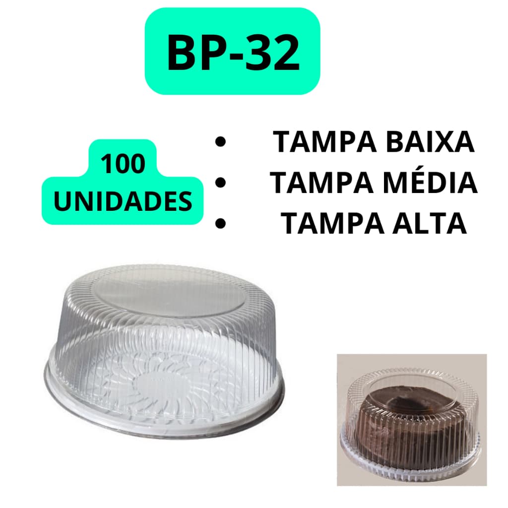 embalagem plástica descartável para bolo redondo BP 32 tortas e pudim com 100 unidades