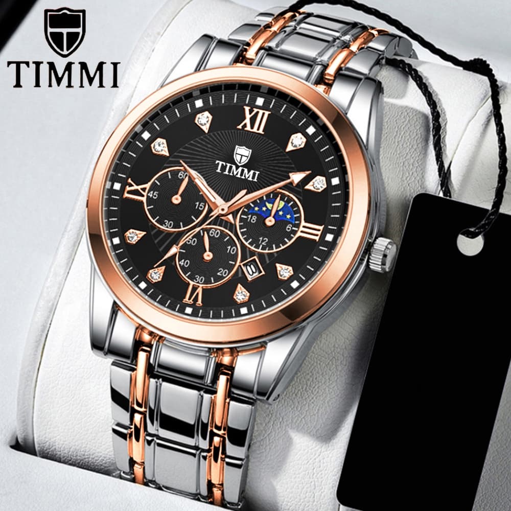 TIMMI Relógio Masculino De Moda Casual Com Calendário De Quartzo E Pulseira De Aço Inoxidável 9004
