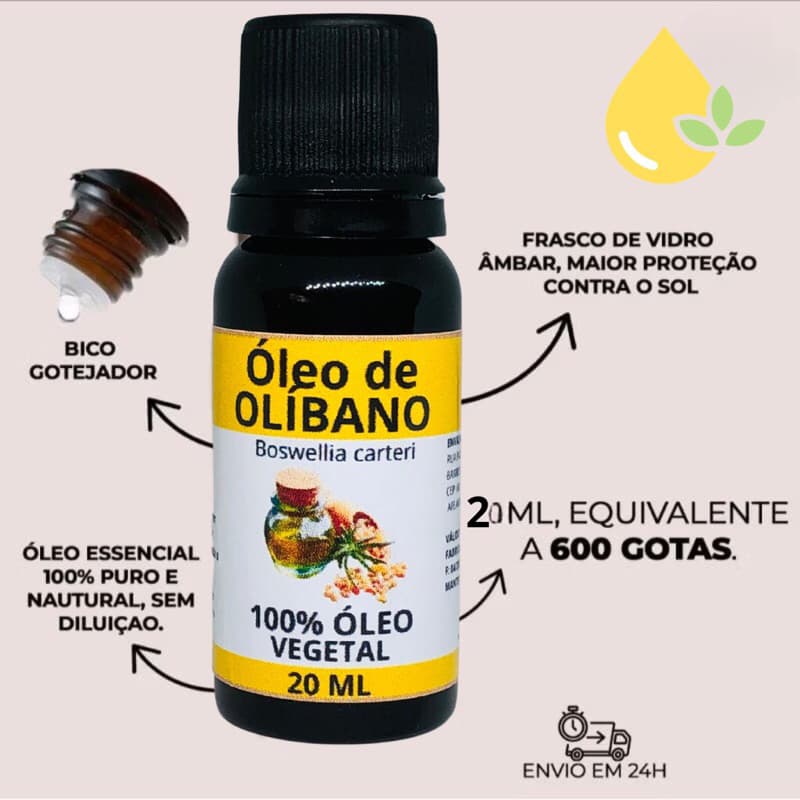 Óleo Essencial de Olíbano Puro 100% Natural - Clareador de Pele 20ml com Gotejador