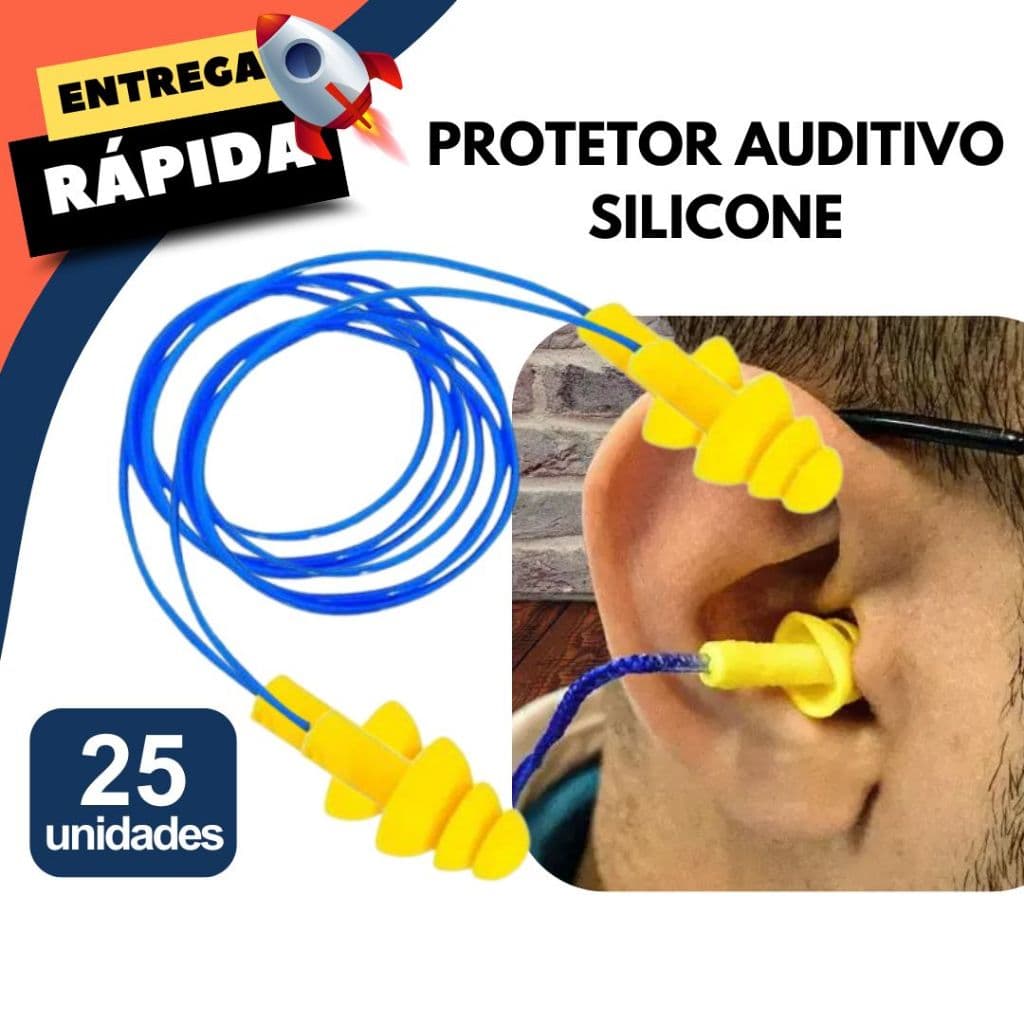 Kit 25 Protetor Auricular Descartável EPI Confortável Silicone Isolamento Barulho Construção Natação