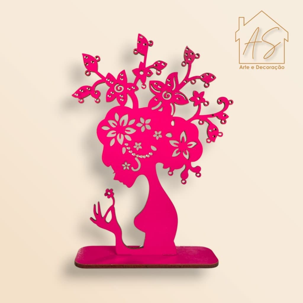 Porta-Joias Feminino em MDF – Mulher Árvore Decorativa | Organizador de Brincos e Bijuterias 18cm